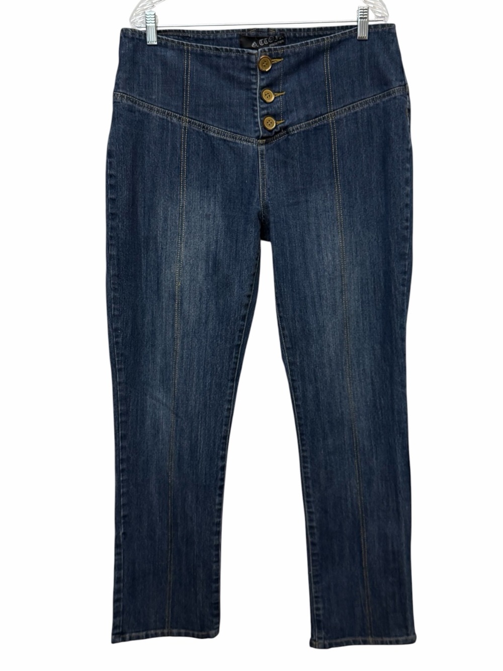 Gtton Womens 16 Blue Stretch Denim Bootcut Jeans Button Mid Rise Pockets Casual